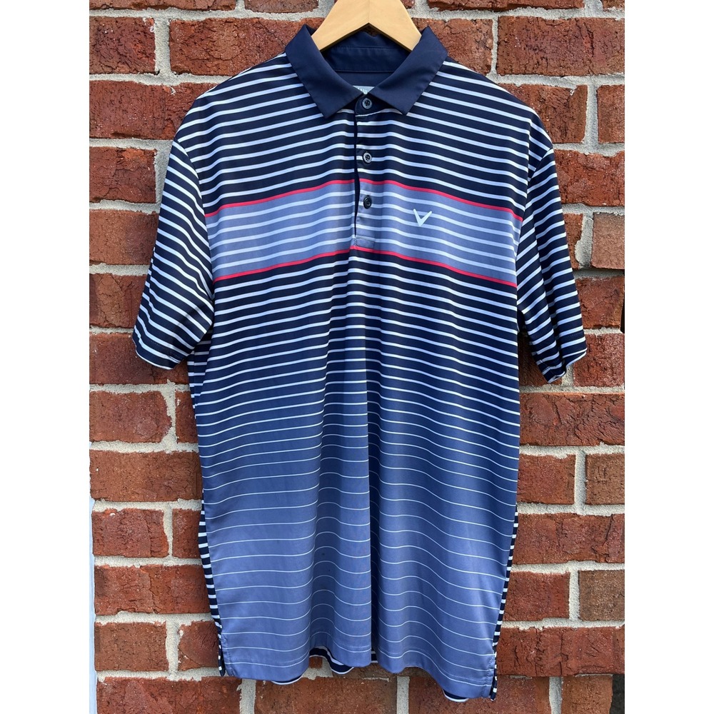 Callaway Opti-Dri Golf Polo Mens Large Blue Striped Gradient Short Sleeve Shirt